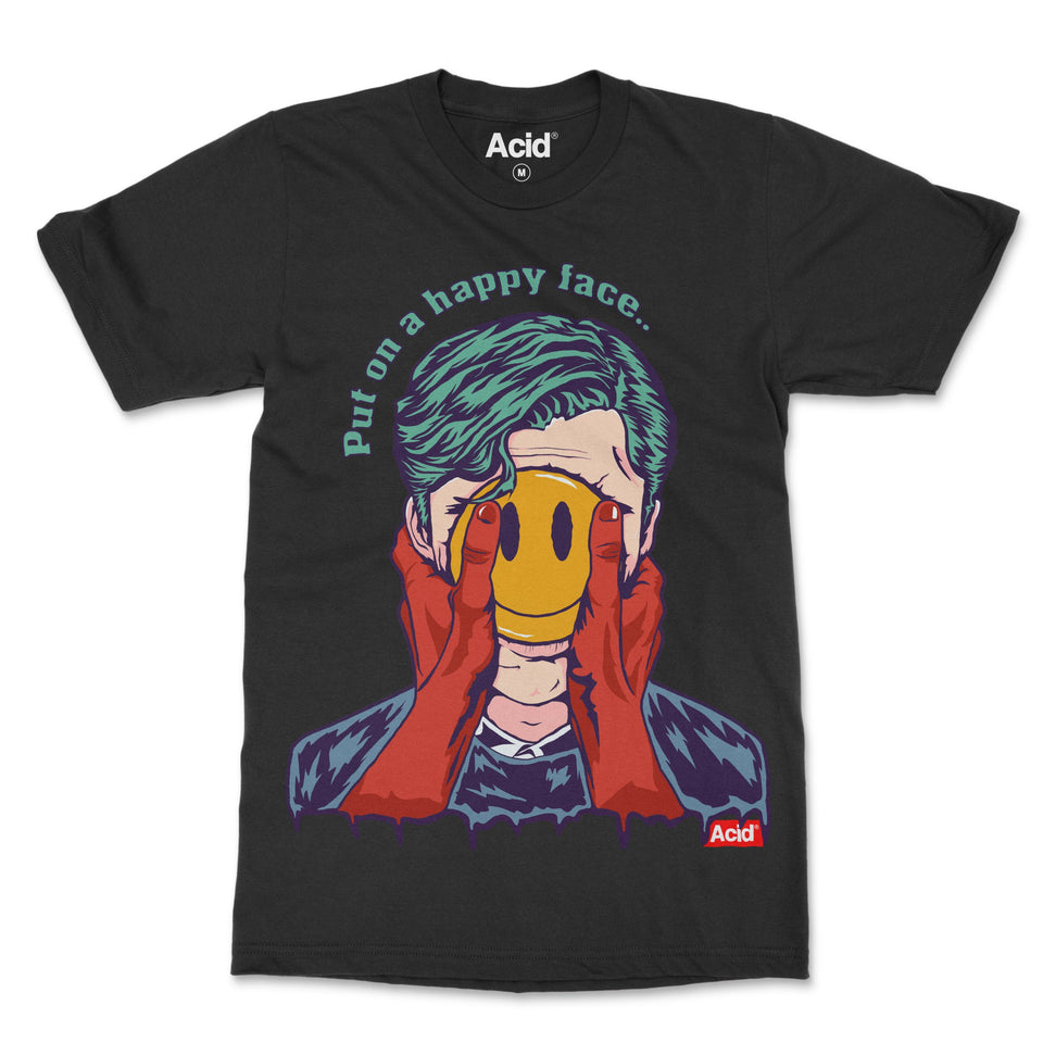 Happy Face Black - Printed T-Shirt
